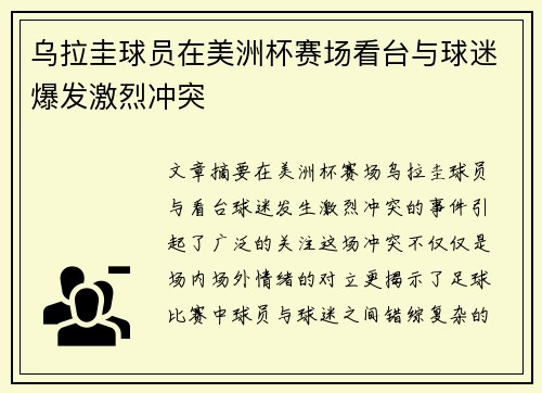 乌拉圭球员在美洲杯赛场看台与球迷爆发激烈冲突 乌拉圭球员在美洲杯赛场看台与球迷爆发激烈冲突